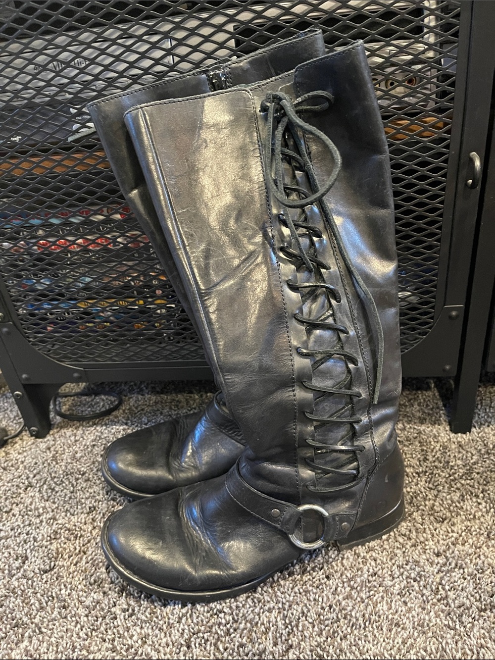 Born Black Lace-Up Knee-High Leather Boots
